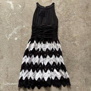 Black and white chevron dress with ruching detail